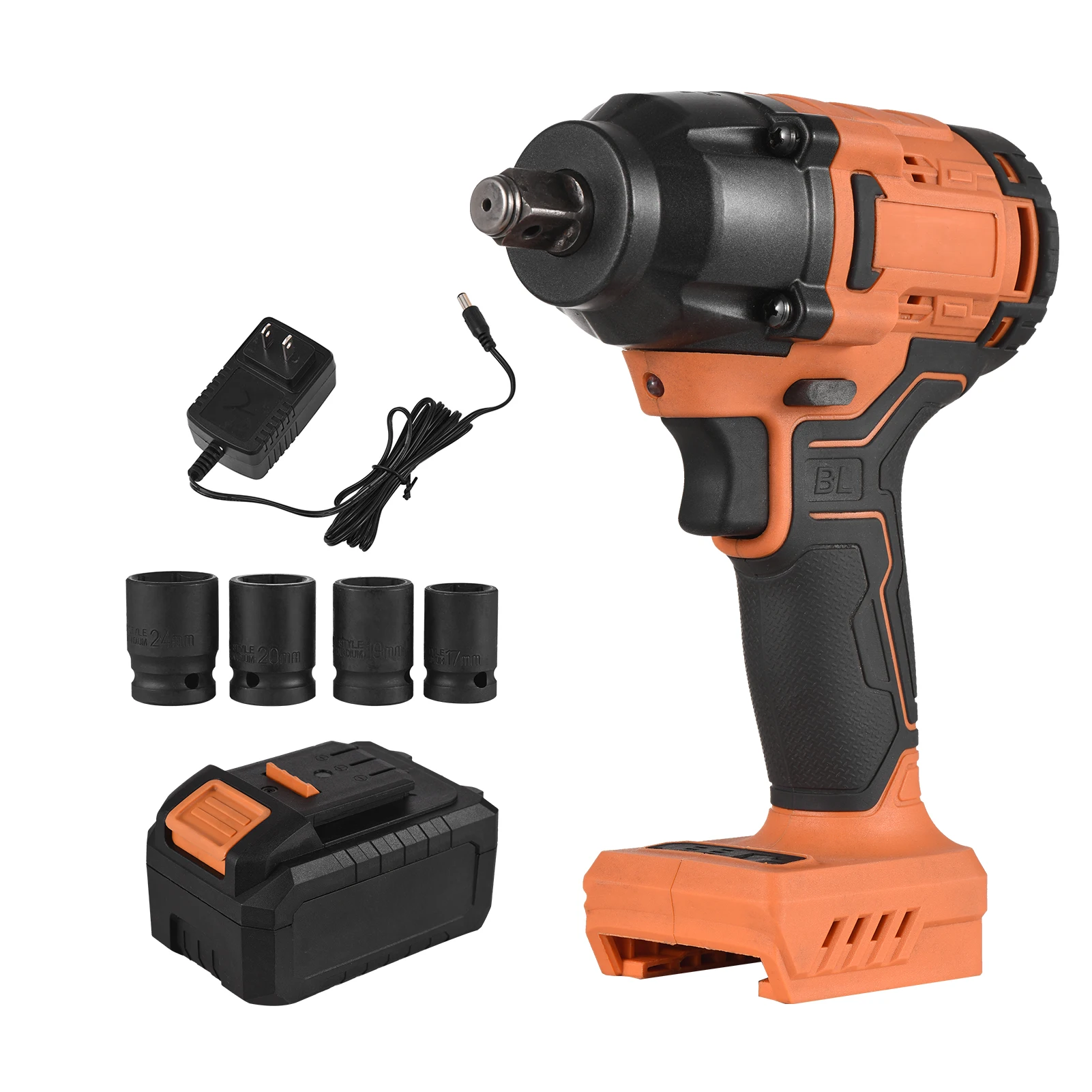 20V Cordless Brushless Impact Wrench 420N.m Torque Handheld Power Wrench with 4 Sockets 3.0Ah Lithium Battery Fast Charger