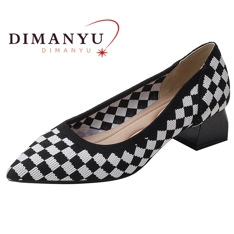 DIMANYU Dress Shoes Women Fashion 2023 New Thick Heel Pointed Women Shoes Large Size 41 42 43 Ladies Knitting Shoes