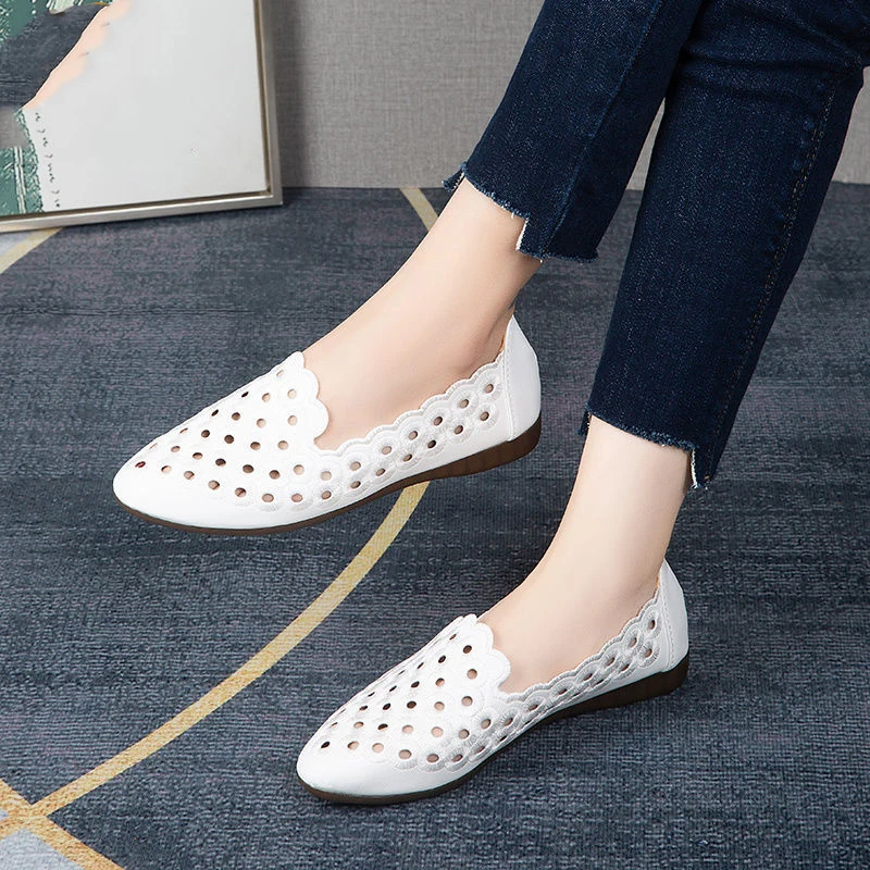 Brand Ballet Shoes Women's Pointy Toe Flats Red Holes Shoe Hollow Slip On Lazy Shoes Woman Moccasins Summer Comfy Walking Shoes