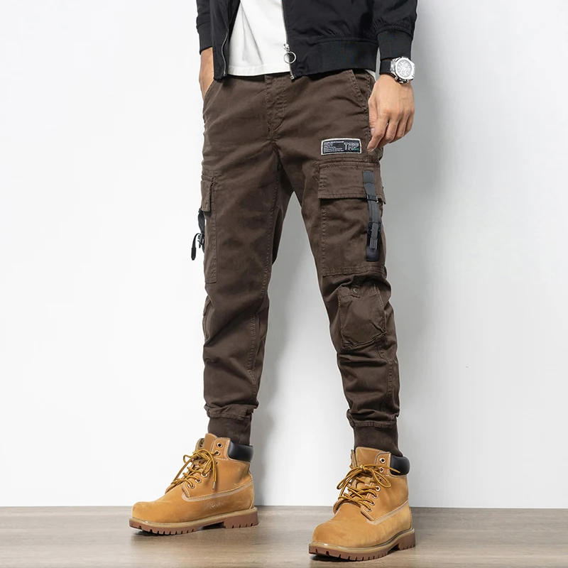 Модные Дизайнерские мужские джинсы повседневные брюки-карго с несколькими