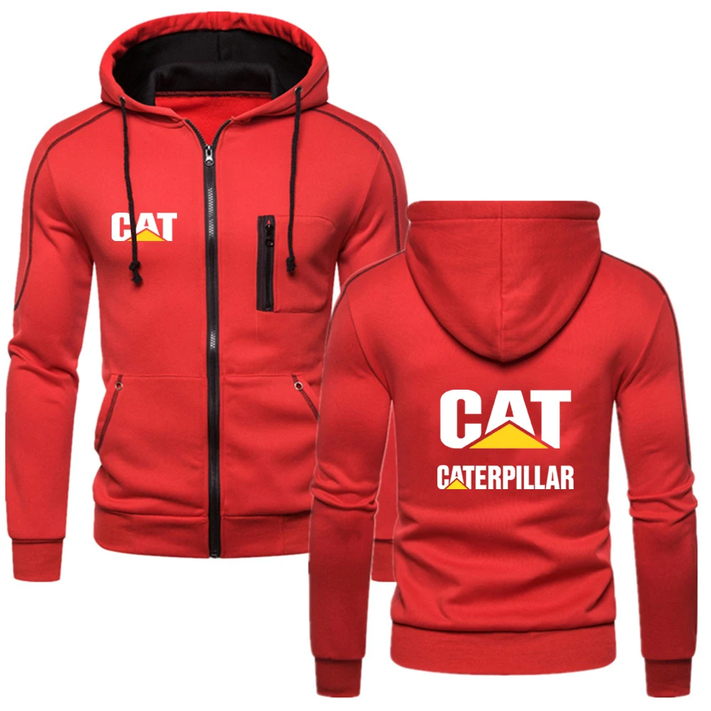 

New Spring Autumn CAT Caterpillar Logo Print Casual Zip Hooded Sweatshirts Popular Solid Color Hooded Jacket Cotton Man Hoodies