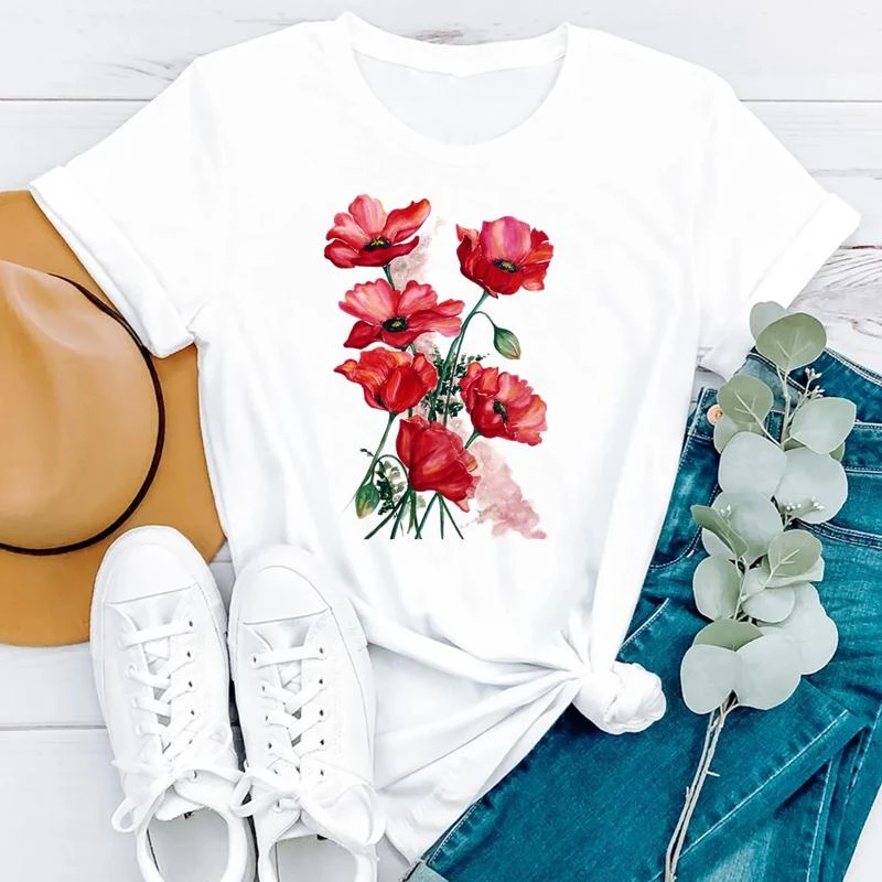 

90s Floral Watercolor Trend Style Short Sleeve Women Fashion Clothes Print Tshirt Female Tee Top Graphic T-shirt 30533