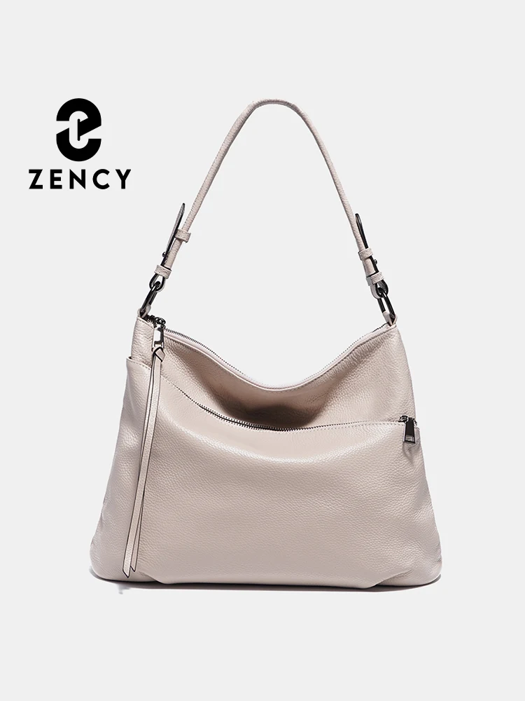 Zency Women's Shoulder Hobos Bag Genuine Leather High Capacity Handbag Female Vintage Tassel Crossbody 2023 New Purse Lady Tote
