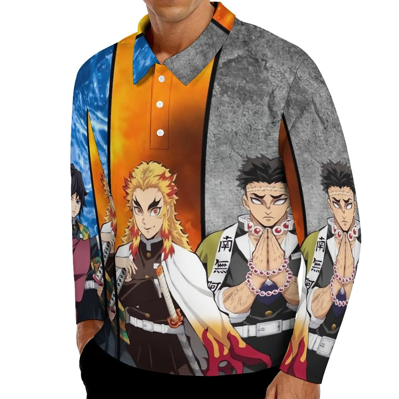 

Demon Slayer Polo Shirts Daily Kimetsu No Yaiba Casual Shirt Long Sleeve Collar Trendy Design Oversized T-Shirts