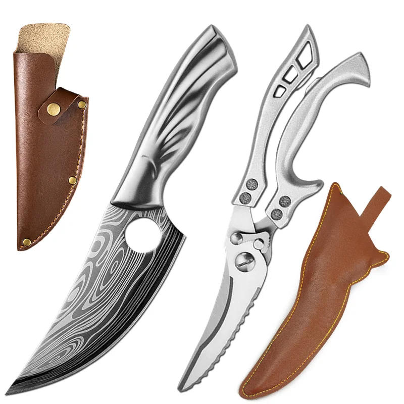 

Damascus Stainless Steel Cleaver Knife Meat Fruit Boning Fishing Hunting Camping Kitchen Chef Knife Chicken Bone Scissors