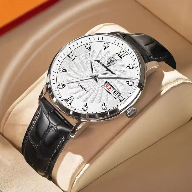 

POEDAGAR High Quality Men's Watch Fashion Luxury Casual Belt Leather Strap Date Week Luminous Waterproof Quartz Men Watches+Box
