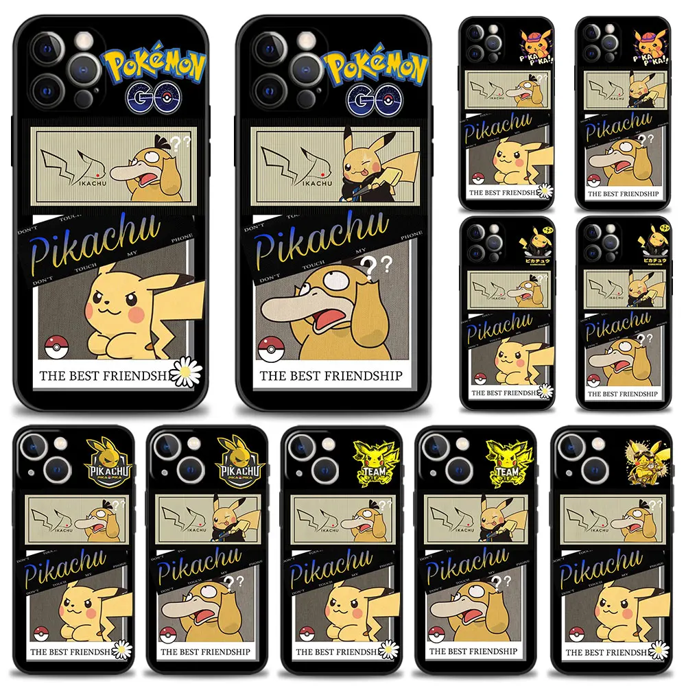 Case For Apple iPhone 13 12 11 14 Pro Max 13 12 Mini XS Max XR X 7 8 6 6S Plus 5 5S Luxury Cartoon Pikachu & Pysduck Logo Shell