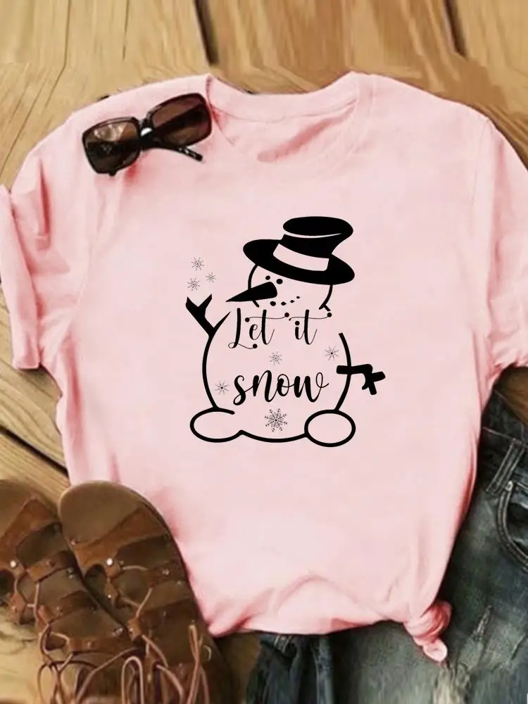 

Snowman Funny Cartoon Women Fashion Female Merry Christmas Clothing T Print Graphic Tee Holiday New Year Casual T-shirts