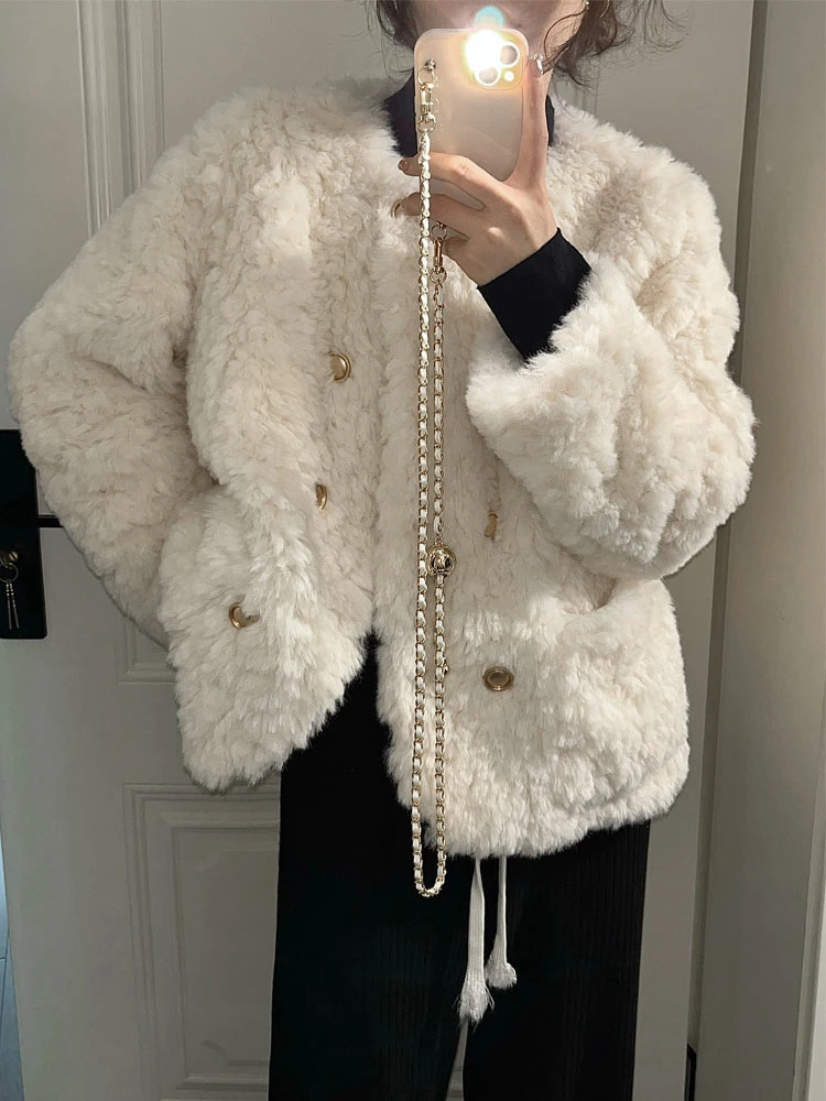 Верхняя одежда из белой овечьей шерсти женская осень и зима 2024 новое популярное