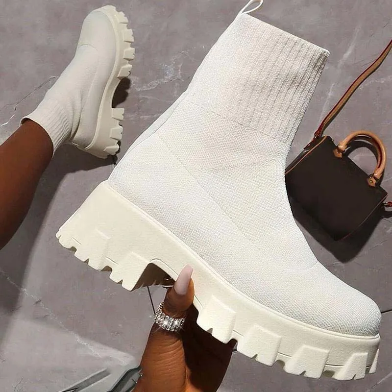 

Women's Thick-soled Short Tube Breathable Shoes Woman Boots Knitted Sock Boots Plus Size 43 Martin Boots Platform Booties Heels