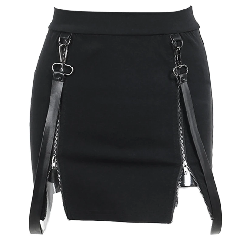 

Sexy Gothic Mini Skirts Black Punk Style High Waist Women Skirt With Zipper Slit Patchwork Fashion Partywear