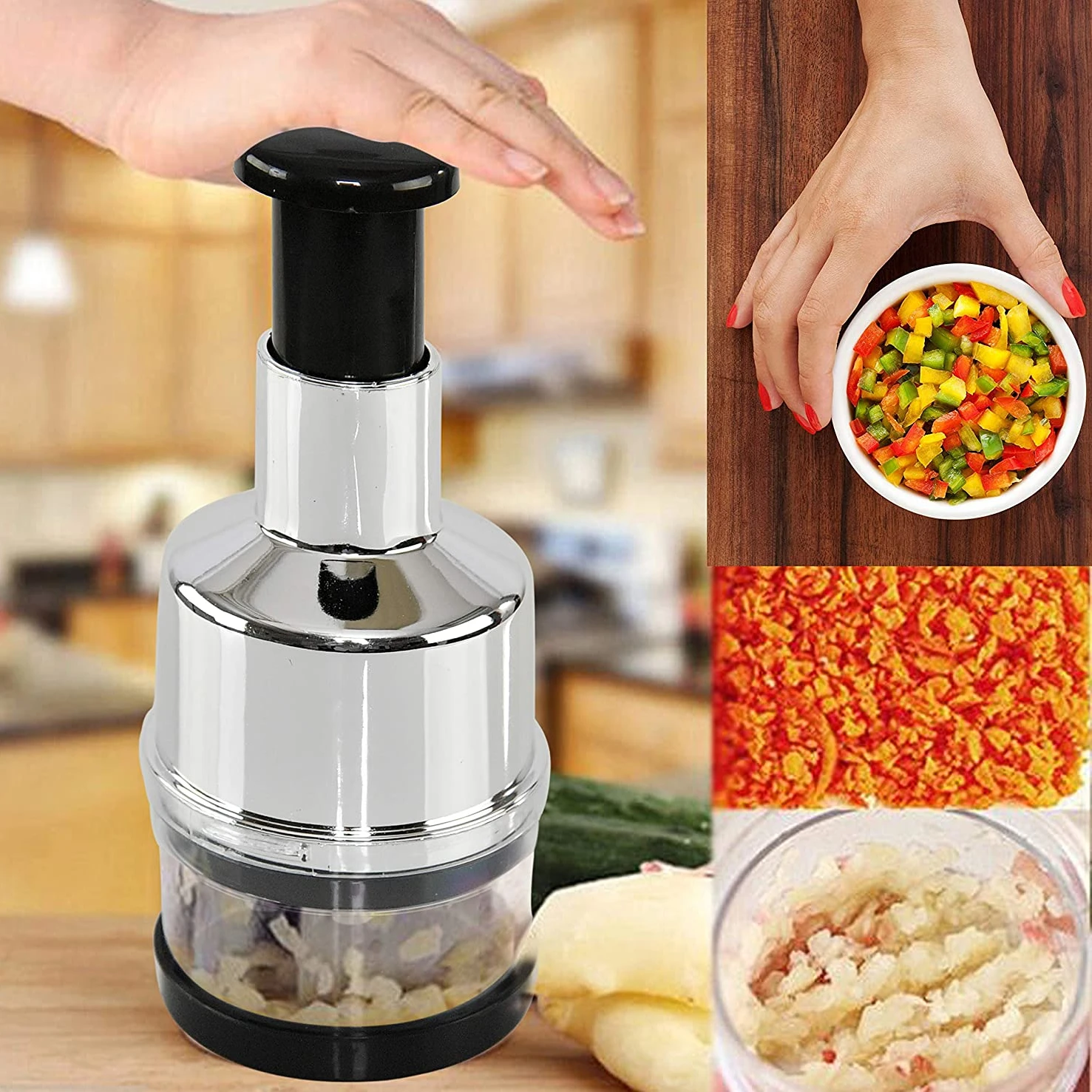 

Food Chopper Vegetable Chopper and Slicer Dicer Manual Mini Hand Chopper Onion Garlic Mincer with Cover