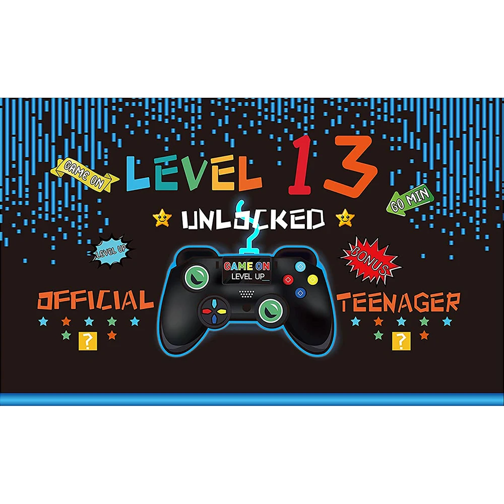 

13th birthday party backdrop for boys video games birthday banner official teenager birthday for 13 years teen level 13 decor