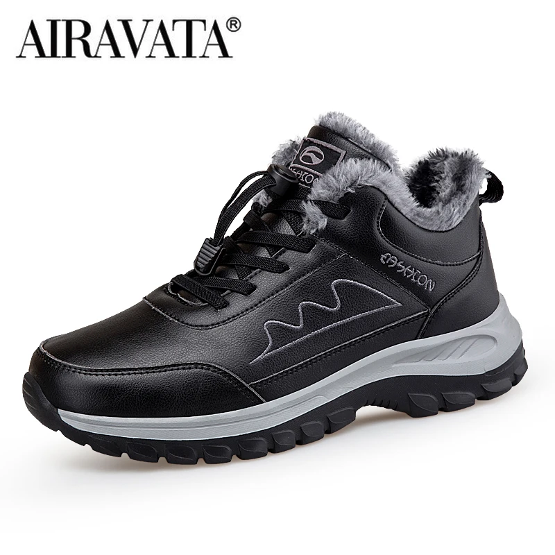 Men Women Winter Hiking Shoes Plush Platform Sneakers Nonslip Comfortable Lace Up Sports Shoes