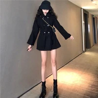 wool blends coats black sashes slim double breasted turn down collar warm elegant outerwear female overcoat leisure chic new