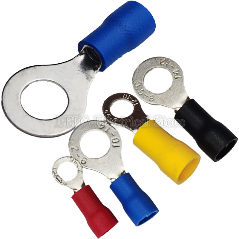 50pcs RV5.5-4 RV3.5-6 RV5.5-8Cold pressed terminal O type circular pre insulated wire nose cable size 4-6mm(A.W.G12-10)