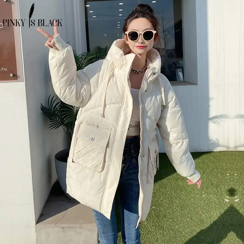 PinkyIsBlack 2023 Autumn Winter Women Mid-long Parkas Jackets Casual Thick Warm Hooded Coat Female Outwear Windproof Jacket Coat