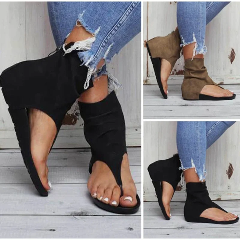 

Ladies Sandals Clip Toe Flat Women Platform PU Leather Gladiator Shoes Summer Female Flip Flop Zipper Plus Size Casual Woman