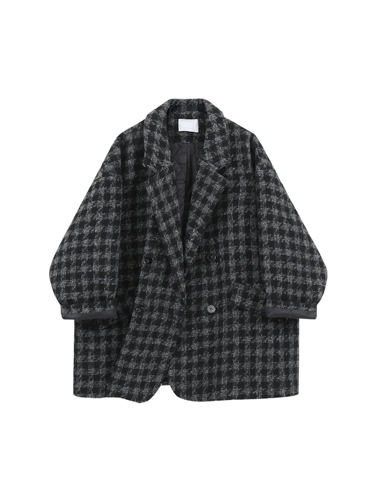 

Женский свободный шерстяной Блейзер с длинным рукавом и отложным воротником, осенне-зимний блейзер из твида, 2022