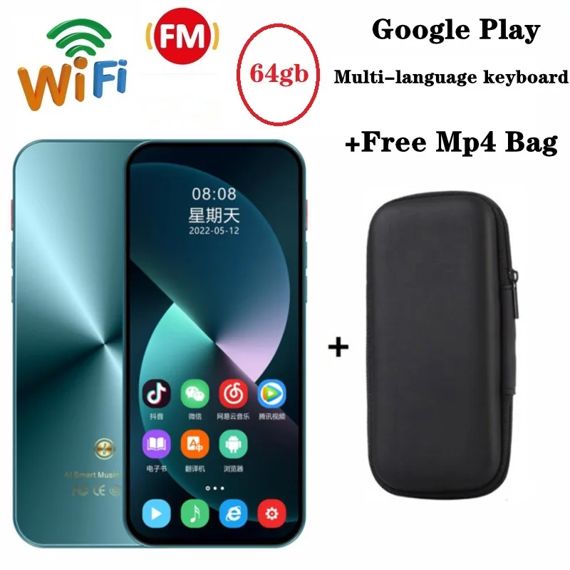 Bluetooth Mp4 Player Android Touch Screen Hifi Metal Music Recorder Wifi 64gb Mp3 Video Player TF Card Speaker Free App MP4 Bag