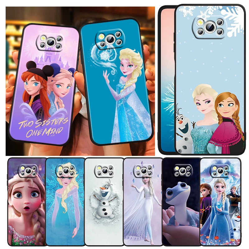 

Gril Frozen Elsa Anna Phone Case For Xiaomi Mi Poco X5 X4 X3 NFC F4 F3 GT M5 M5s M4 M3 Pro C55 C50 C40 5G Black TPU Cover