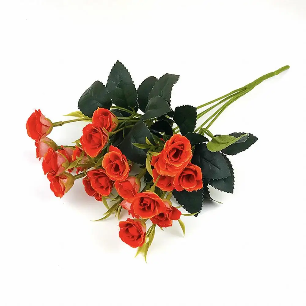 

25 Head Small Rose Bouquet Artificial Flowers Plastic Silk Flowers Bunch With Leaves DIY Arrangement For Wedding Home Decoration
