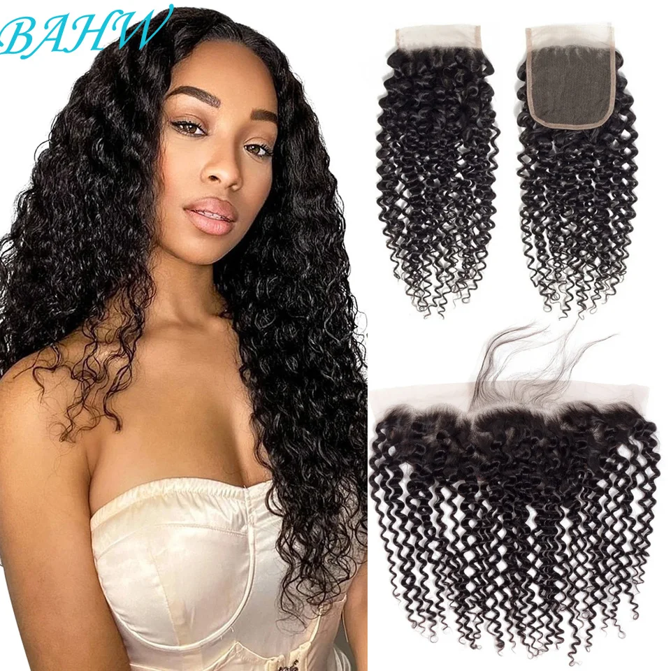 

BAHW Kinky Curly Bundles With Closure Brazilian Hair Weave Bundles With Closure Curly Human Hair Bundles With Frontal Non Remy