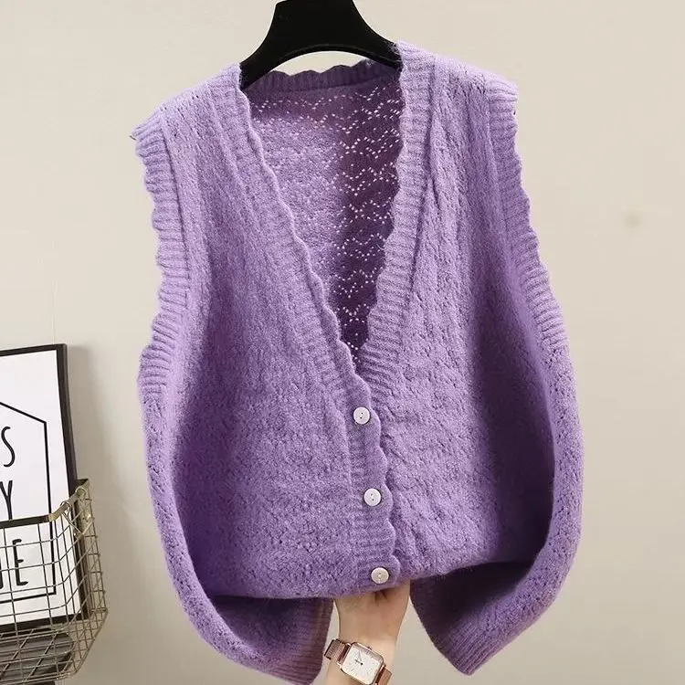 2022 волнистый вязаный свитер без рукавов с V-образным вырезом короткий жилет