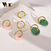 vnox natural stone round huggie earrings for women 2022 new fashion jewelry gold tone stainless steel ear gifts jewelry