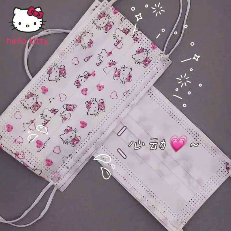 

50 Kawaii Cartoon Cute Hello Kitty Disposable Household Masks 3-Layer Protective Masks For boys and Girls Gift box Free