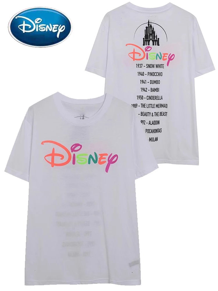 

Disney Front Back Fashion Disney Cinderella Castle Cartoon Print T-Shirt Women O-Neck Pullover Short Sleeve Tee Top White Female