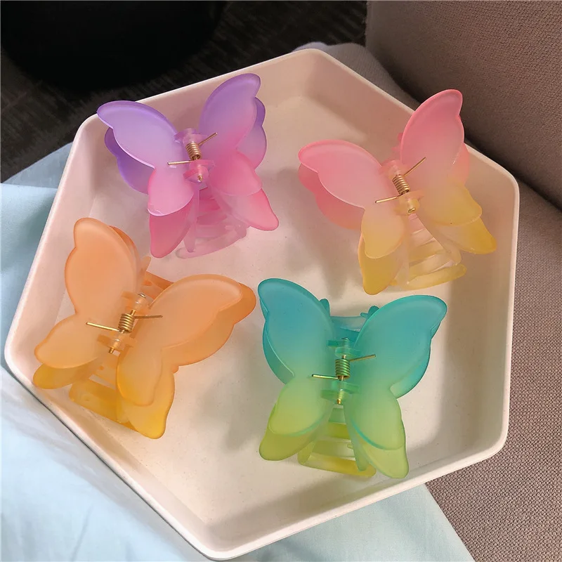 

2022 New Gradient Color Butterfly Clip Double-layer Color Girl Cute Hairpin Girl Heart Sweet Temperament Hair Accessories