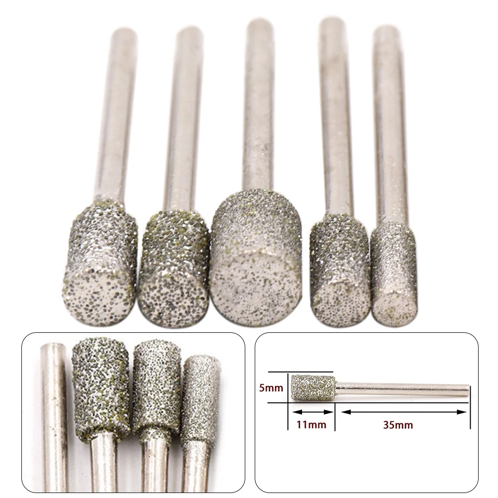 

5pcs Diamond Grinding Burr 3/4/5/6/8mm For Grinding Plastic Wood Glass Metal Ceramic Tile Marble Granite Stone Abrasive Tool