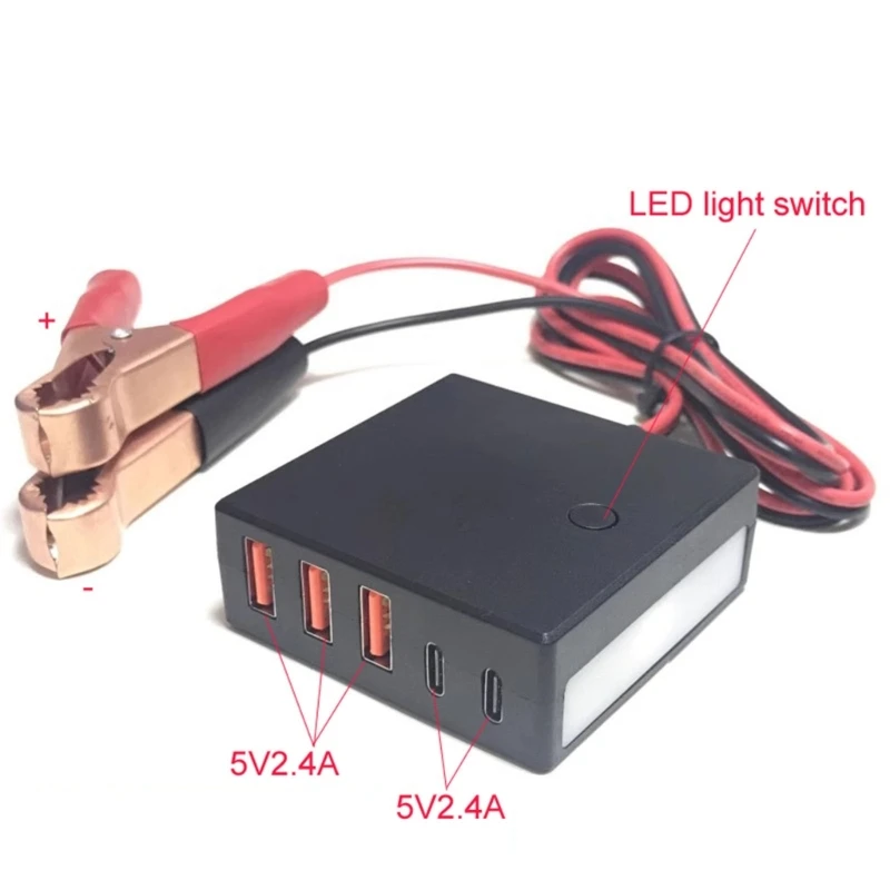 Портативное автомобильное зарядное устройство ADWE 3xUSB-A и 2xType-C USB-переходник для