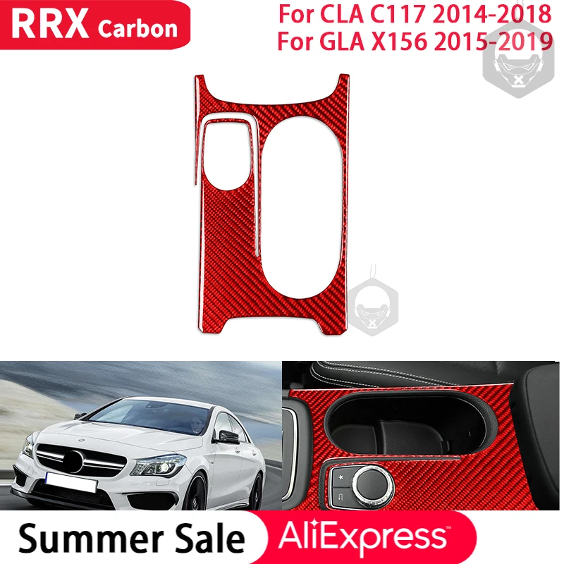 

RRX Real Carbon Fiber Interiors Car Center Control Panel Cupholder Cover Sticker for Mercedes Benz CLA C117 GLA X156 2014-2019