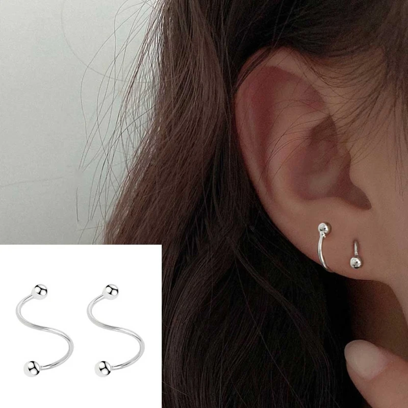 

Wave Ball Spiral Screw Back Stud Earrings Spiral Pull Through Hoop Earring Women