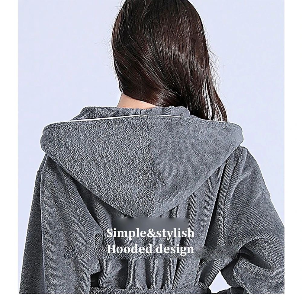 Luxury Terry Cloth Absorbent Robes for Women Winter Warm Hooded Thicken Bathrobe Female Robe Beauty Salon Hotel Dressing Gown