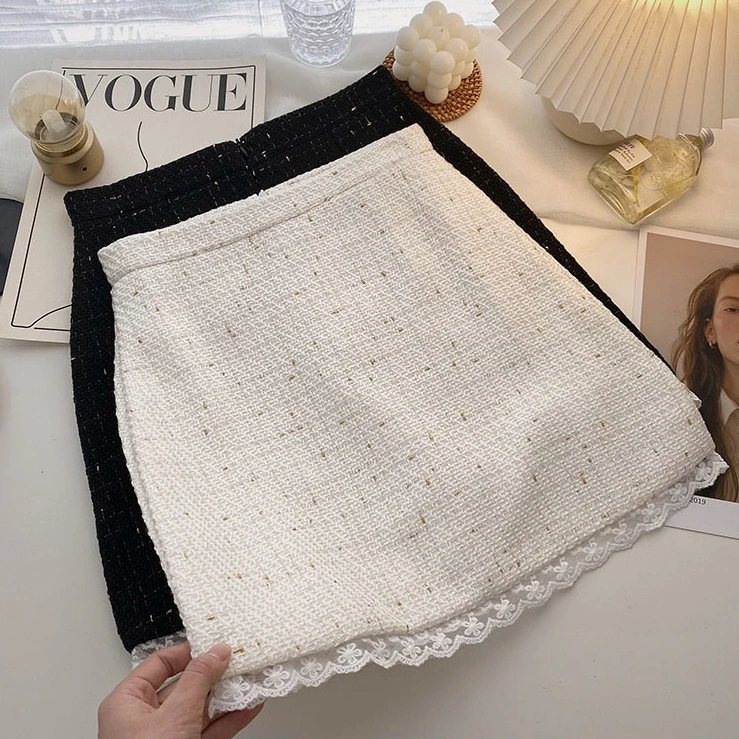 

2022 A-line Mujer Faldas Korean Fashion Vintage Lace Patchwork Autumn Women Skirts High Waist Sweet 2022 Jupe Femme