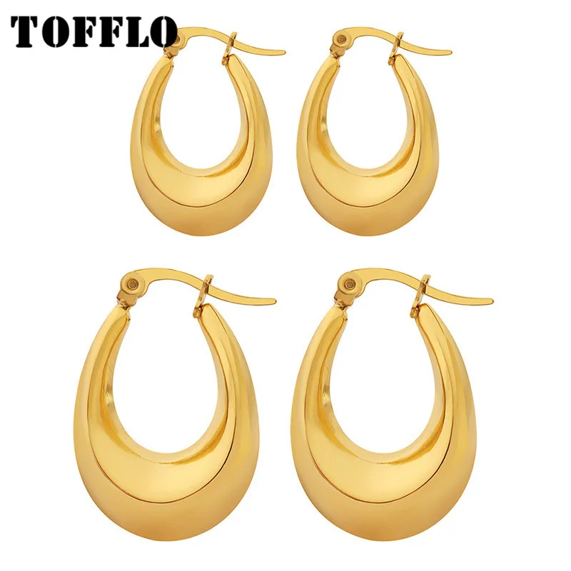 

TOFFLO Stainless Steel Jewelry U-Shaped Smooth Earrings Plated With 18K Gold Women's Fashion Earrings BSF173