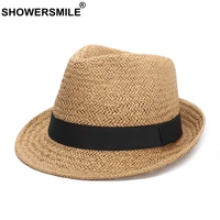 showersmile camel sun hat men straw panama hats for women summer classic beach uv cap ladies solid ribbon kids hats and caps