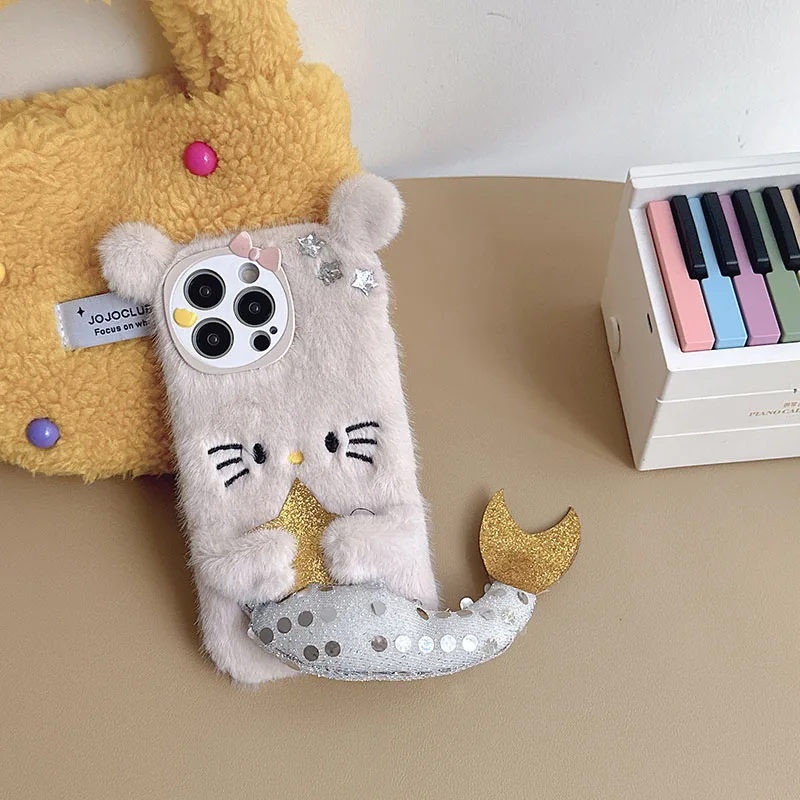 

Sanrio Plush Cell Phone Case Hello Kittys Kawaii Accessories Cute Anime Iphone15121314Pro Max11 Anti-Shock Toys for Girls Gift