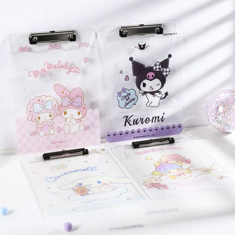 

Kawaii Sanrio зажим для доски Mymelody Cinnamoroll Kuromi аксессуары Милая красота канцелярские принадлежности акриловая шина A4 Pad подарок для девочек