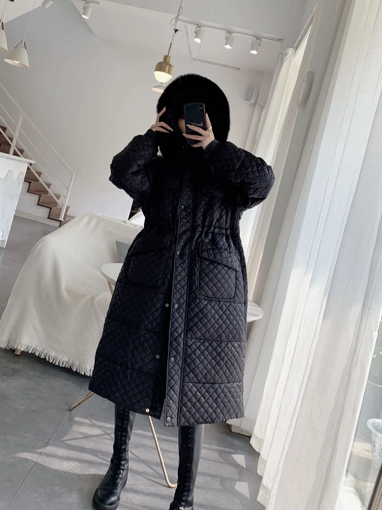 2023 Europe Style New Coat for Women Duck Down Padded Puffer Parkas with Large Huge Fox Fur Hood Female Ladies Clothes Oversize