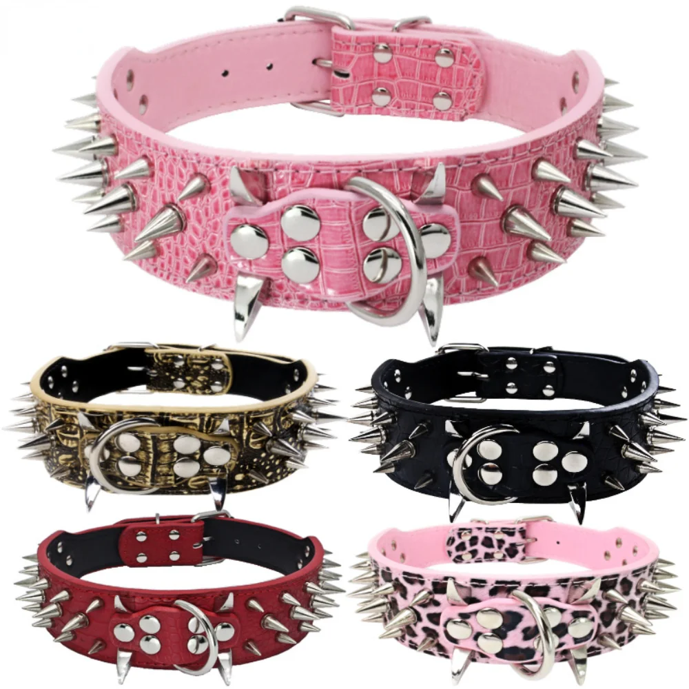 

Spiked Studded Leather Dog Collar, Rivet PU Leather Dog Collars, Durable Leather Cat Collar Spiked for Small Medium Large Pet