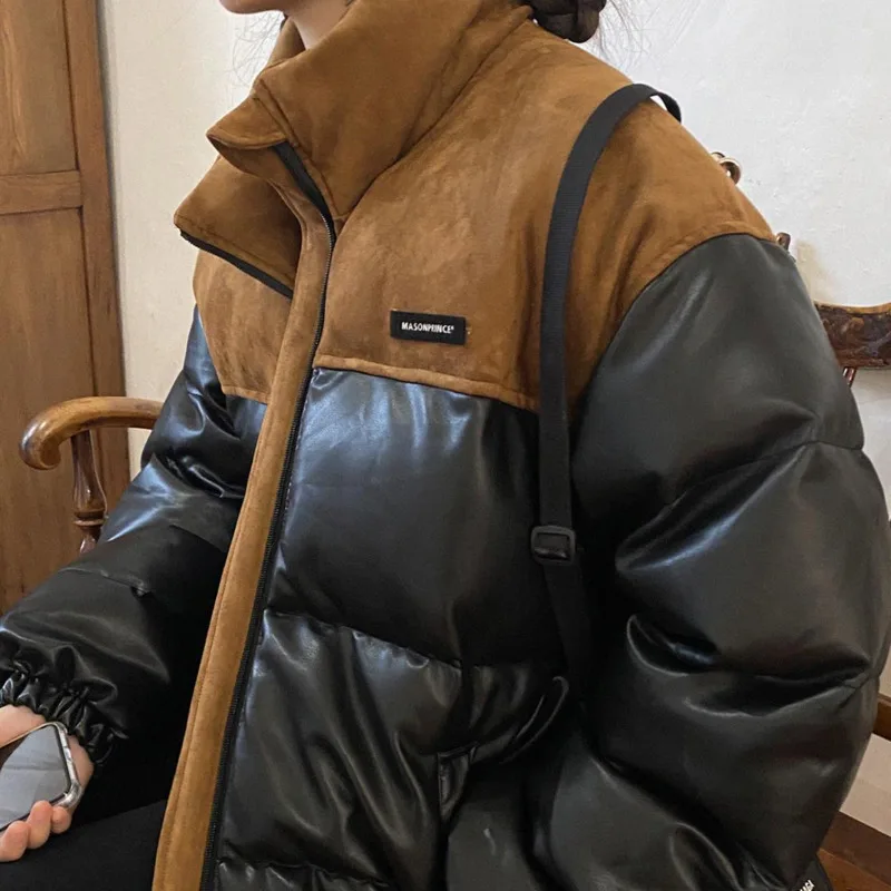 New Winter Jacket Women 2022 Thick Spliced Zipper Coats Loose Streetwear Casual Office Lady Oversize Outwear Female Clothing Y2k