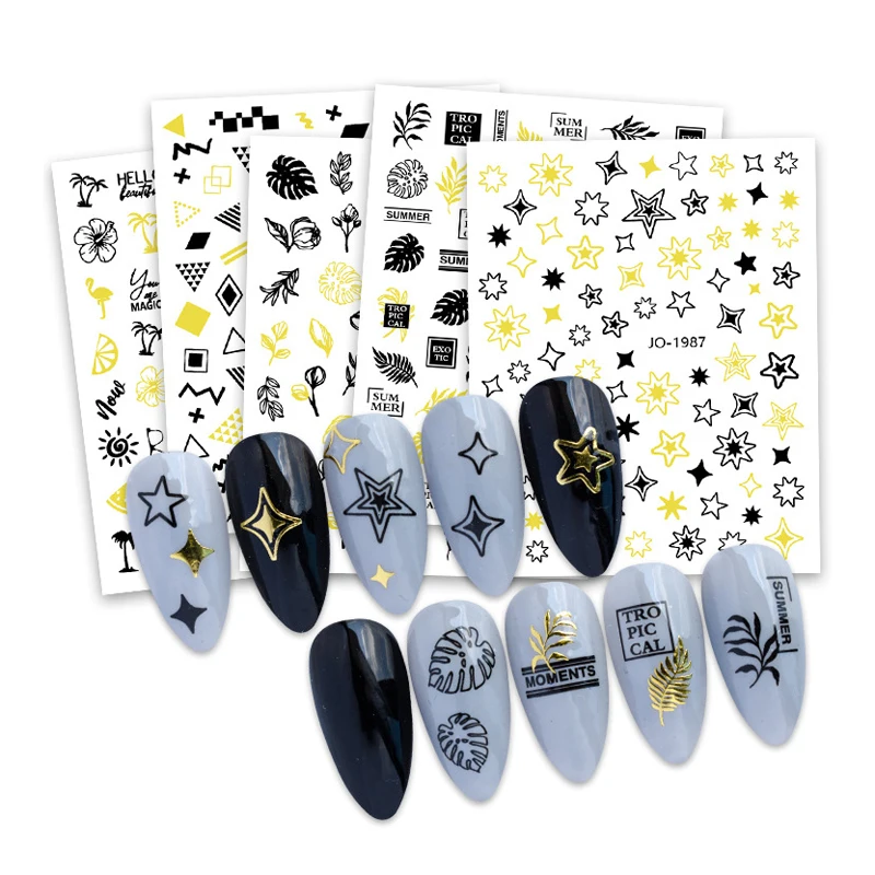 

10Pcs Flowers Grass Nail Stickers Spring Summer Floret Decals Abstract Lines Nail Sliders Adhesive Manicure Decoration Parts 202