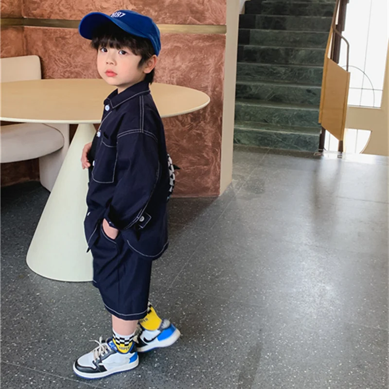 Boys Suit Blouse+Shorts Cotton 2Pcs/Sets 2022 Spring Autumn Thicken Teenager Kid Outdoor Plus Size Children Clothing