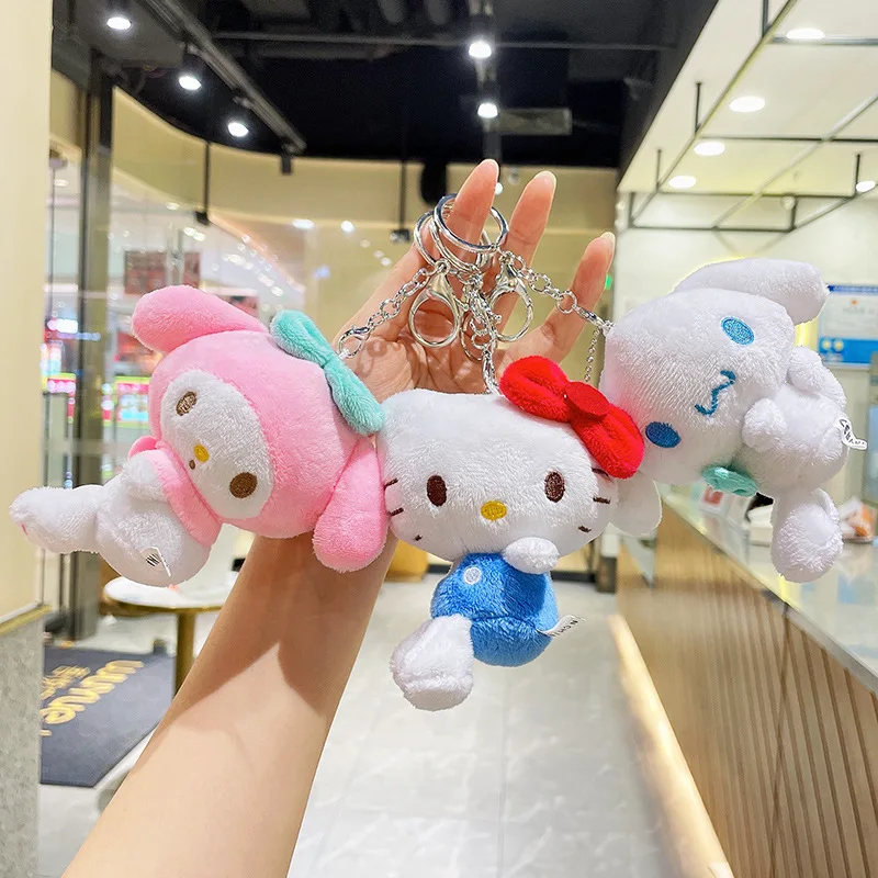 

Kawaii Keychain Hello Kitty Sanrio Plushie Stuffed Toy Cartoon Kuromi My Melody Cinnamoroll Plush Doll Car Key ring Bag Pendant