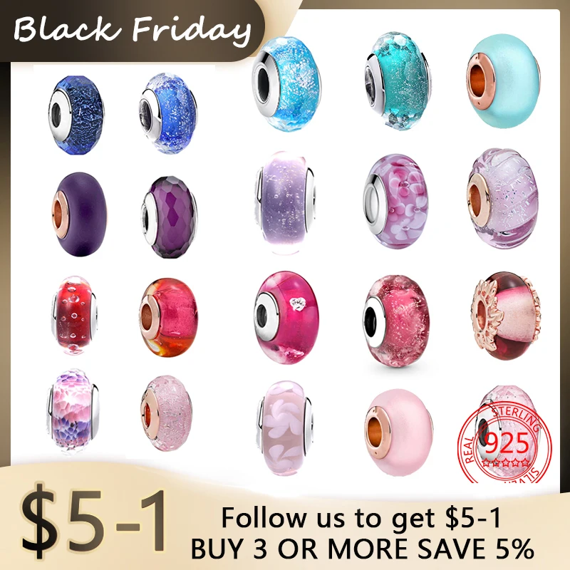 

Hot Sale 925 Sterling Silver Matte Purple Murano Glass Beads Charm for Women Fashion Jewelry Fit Pandora Bracelet Bangle Gift