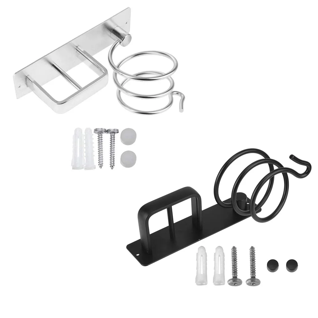

Hair Dryer Holder Bathroom Curling Iron Organizer Wall Mounted Aluminum Toilet Shelf Punching Rack Accessory Black